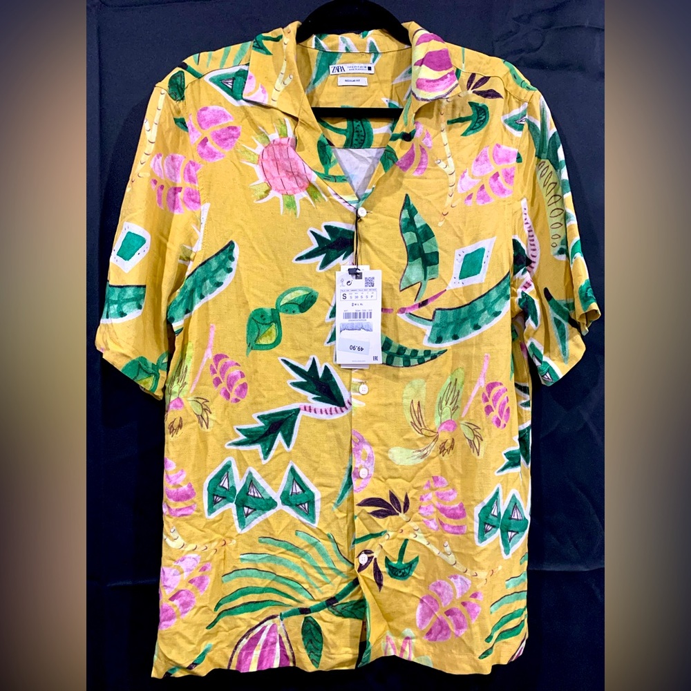 Zara Shirt, Regular Fit, Yellow, Floral, Small